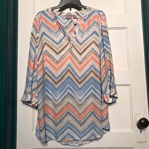 Chico's Multicolored On-Trend Chevron Graphic Tunic Lagenlook Boho
